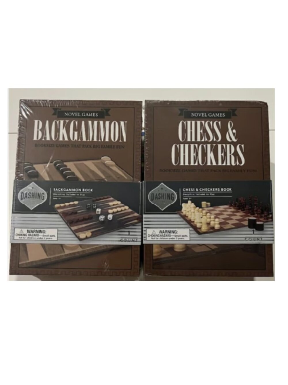 Novel Games Backgammon & Dashing Book Game 2 in 1 Checkers or Chess 2 Pk